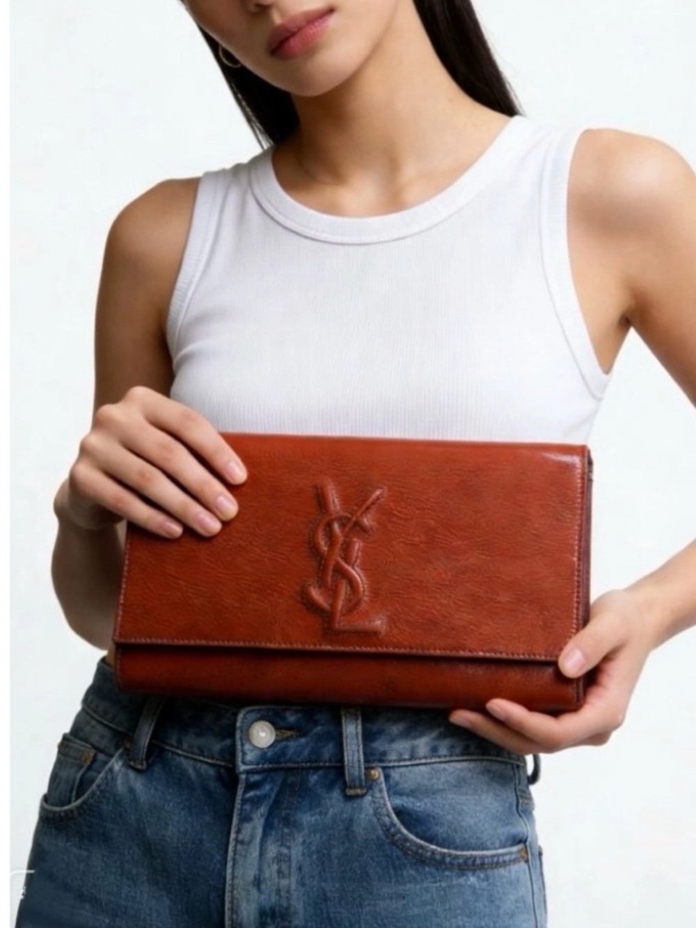 YSL Caramel Patent Leather Fold Over Clutch LIKE NEW & RARE COLOR!